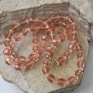 Vintage Peach Crystal Bead Necklace - Women Jewelry